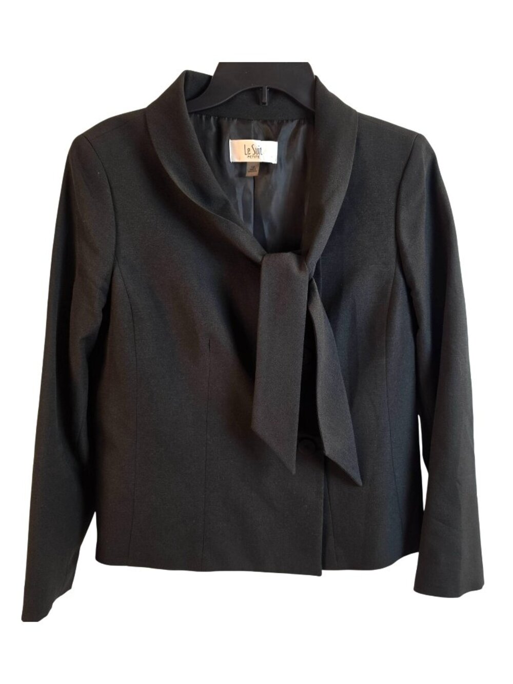 Le Suit Petite Black Tie Collar Blazer Women 10P Career Jacket Office Crepe